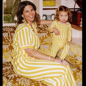 Katie Kime Retro Stripe Citrus Pajama Pants Set Yellow Stripe Small